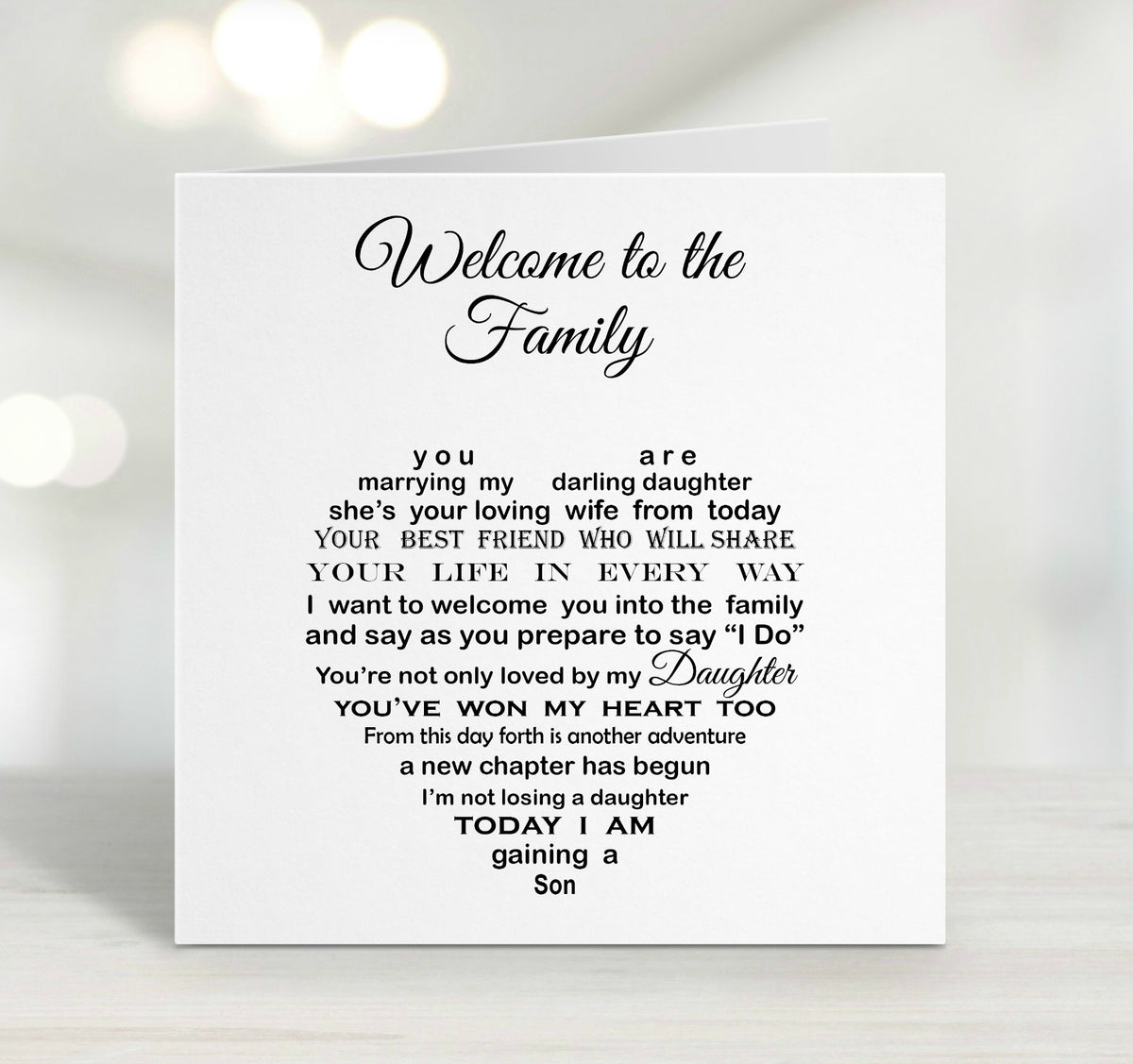 Wedding Card - Son in Law – Unique Word Designs