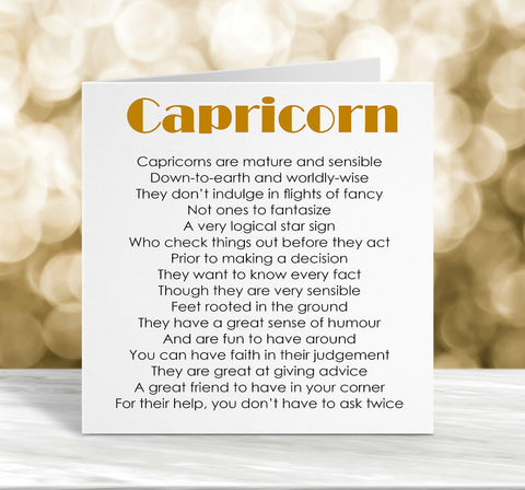 Capricorn Zodiac Star Sign Card for December January Birthday