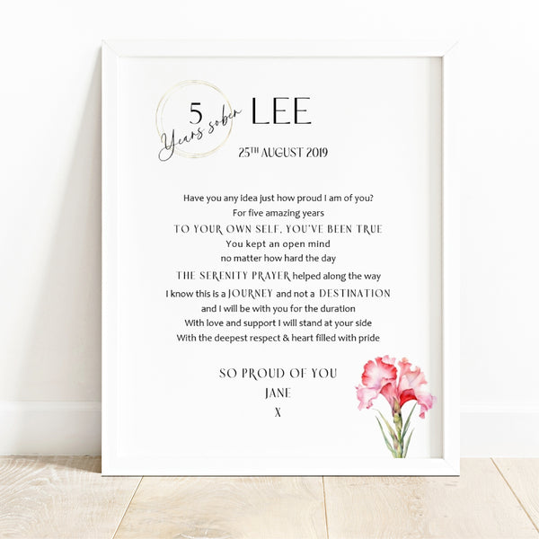 Sobriety Anniversary Gift - 10x8 Sober Birthday Poem Print