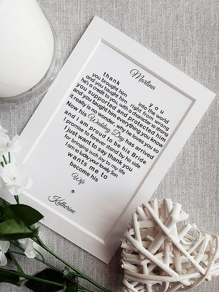 Mother of the Groom gift from Bride -   7x5 Personalised Wedding Poem Print