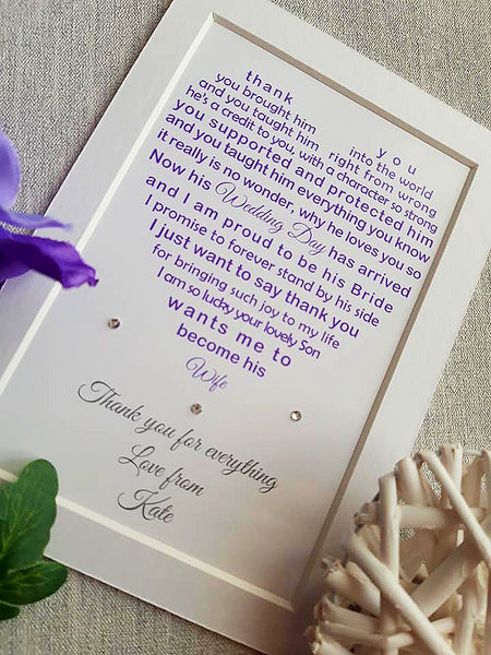 Mother of the Groom gift from Bride -   7x5 Personalised Wedding Poem Print