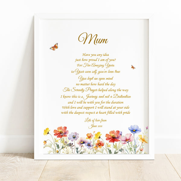 Sobriety Anniversary Gift - 10x8 Sober Birthday Poem Print