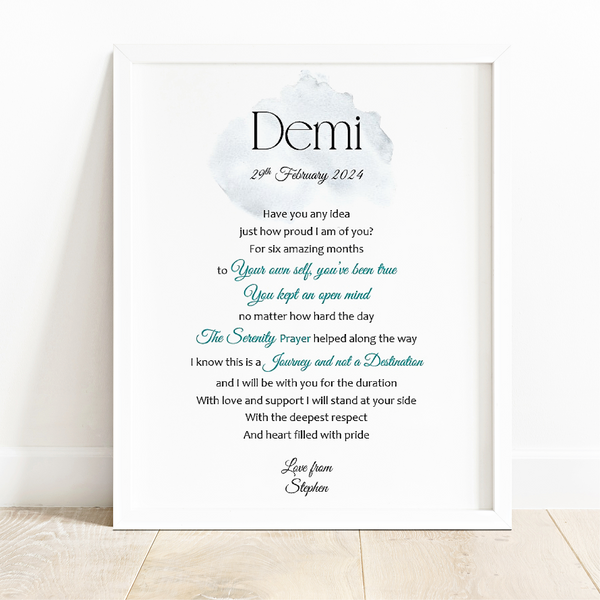 Sobriety Anniversary Gift - 10x8 Sober Birthday Poem Print