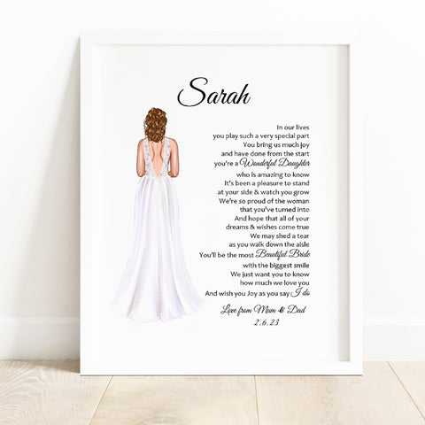 Daughter Wedding Gift from Parents of the Bride - 10x8 Poem Print