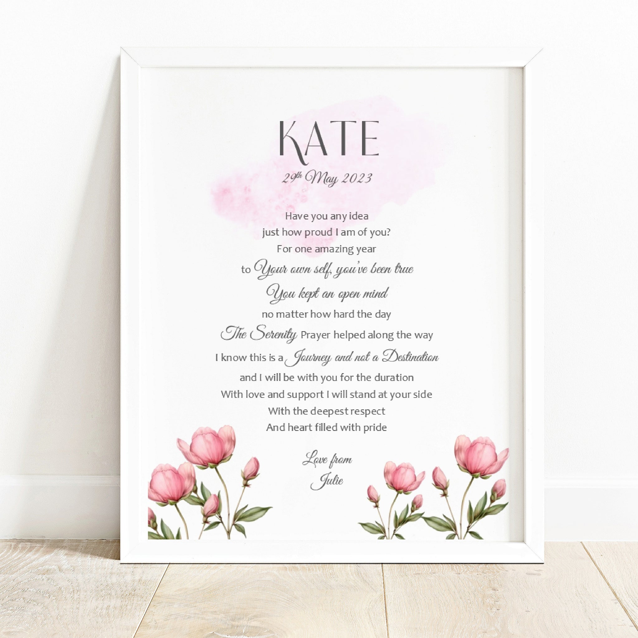 Sobriety Anniversary Gift - 10x8 Sober Birthday Poem Print