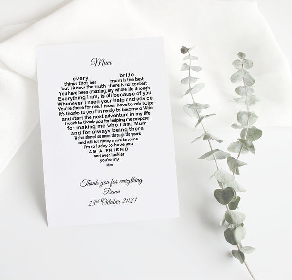 Mother of the bride gift from Daughter -   7x5 Personalised Wedding Poem Print