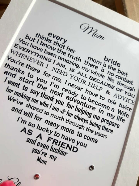 Mother of the bride gift from Daughter -   7x5 Personalised Wedding Poem Print