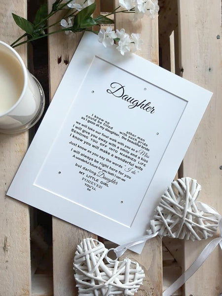 Daughter Wedding Gift from Dad Father of the Bride - 10x8 Poem Print