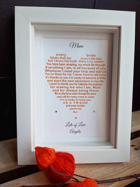 Mother of the bride gift from Daughter -   7x5 Personalised Wedding Poem Print